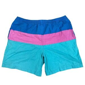 Vintage Islander Blue Pink Colorblock Swim Trunks Shorts L 90s Y2K Surf Beach